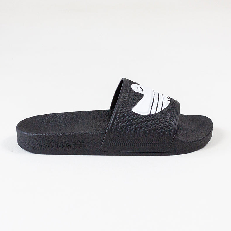 Adidas black and white slides sales