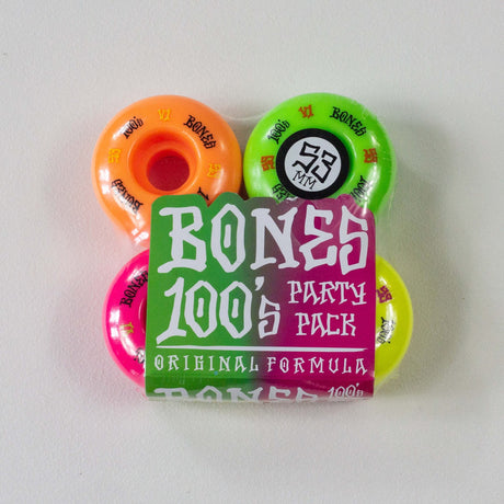 Bones 53mm 100A 100'S Party Pack V1 Standard Wheels- Green / Pink/ Yellow / Orange