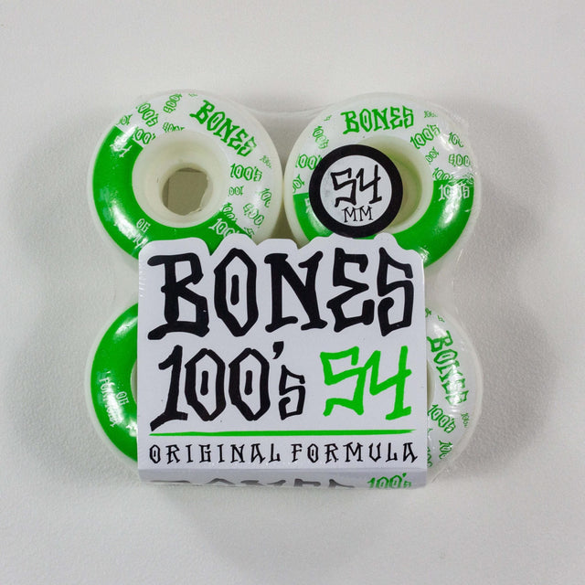 Bones Wheels 100's V4 100A- 54MM / Green / White