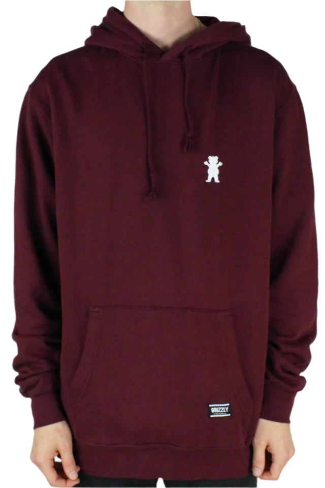 Grizzly OG Bear Embroidered Hooded Sweatshirt - Burgundy / White