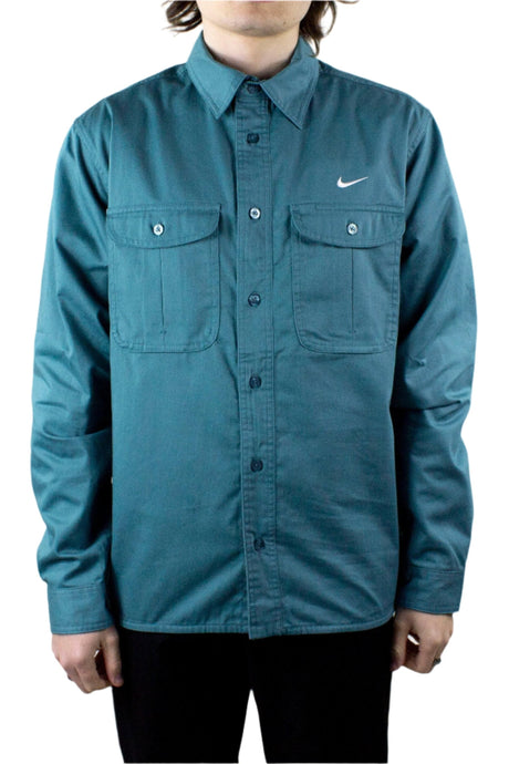 Nike SB Woven Skate Long Sleeve Button Up Shirt - Mineral Teal / White