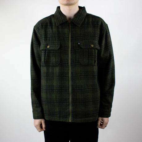 Pass Port Workers Zip Up Flannel Shirt - Forest Green
