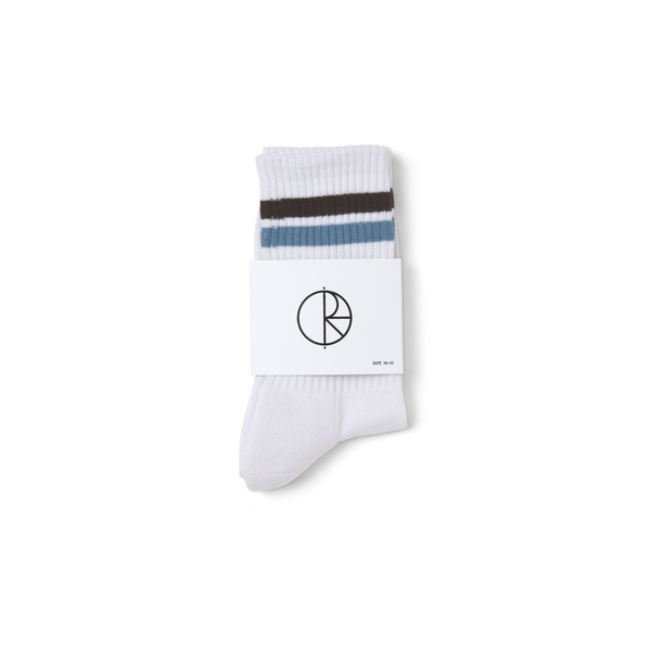 Polar Skate Co. Stripe Socks – White / Brown / Blue