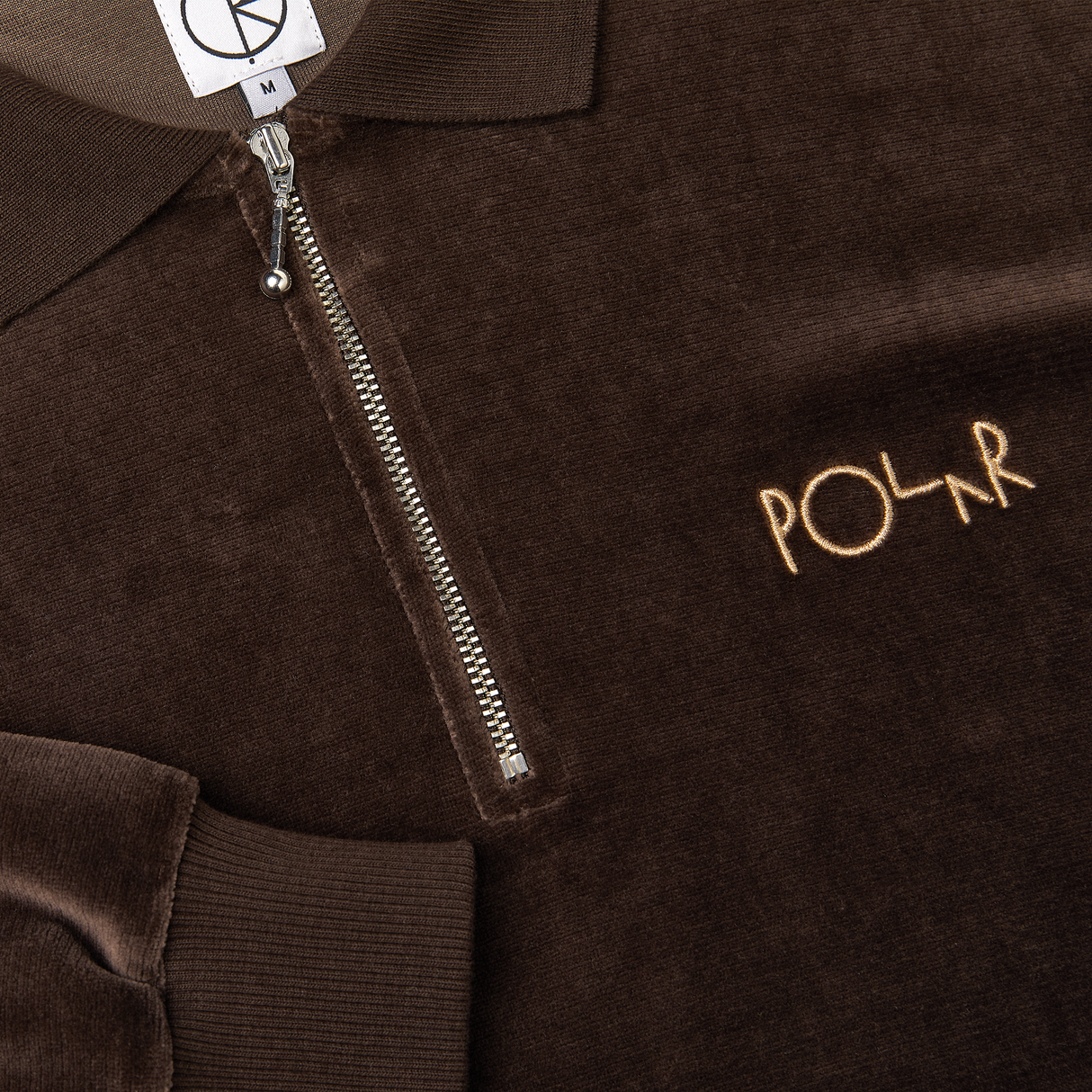 Polar Skate Co. Velour Long Sleeve Zip Polo Shirt - Brown