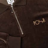 Polar Skate Co. Velour Long Sleeve Zip Polo Shirt - Brown