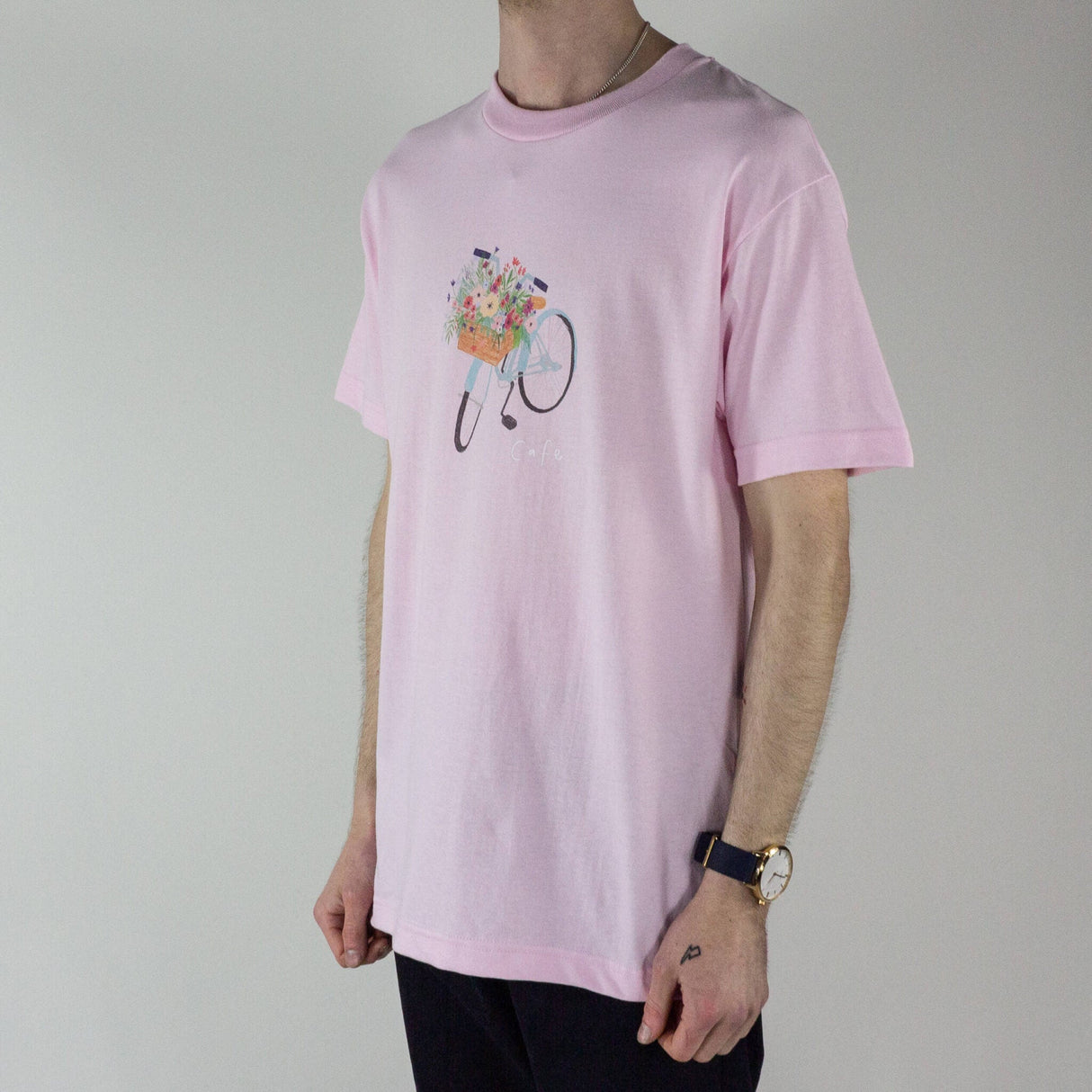 Skateboard Cafe Flower Basket T-Shirt- Light Pink