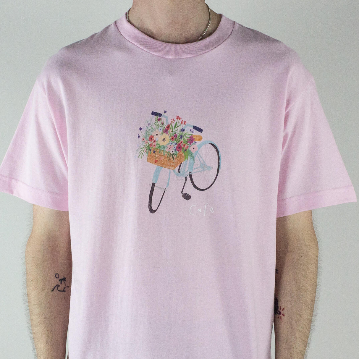 Skateboard Cafe Flower Basket T-Shirt- Light Pink