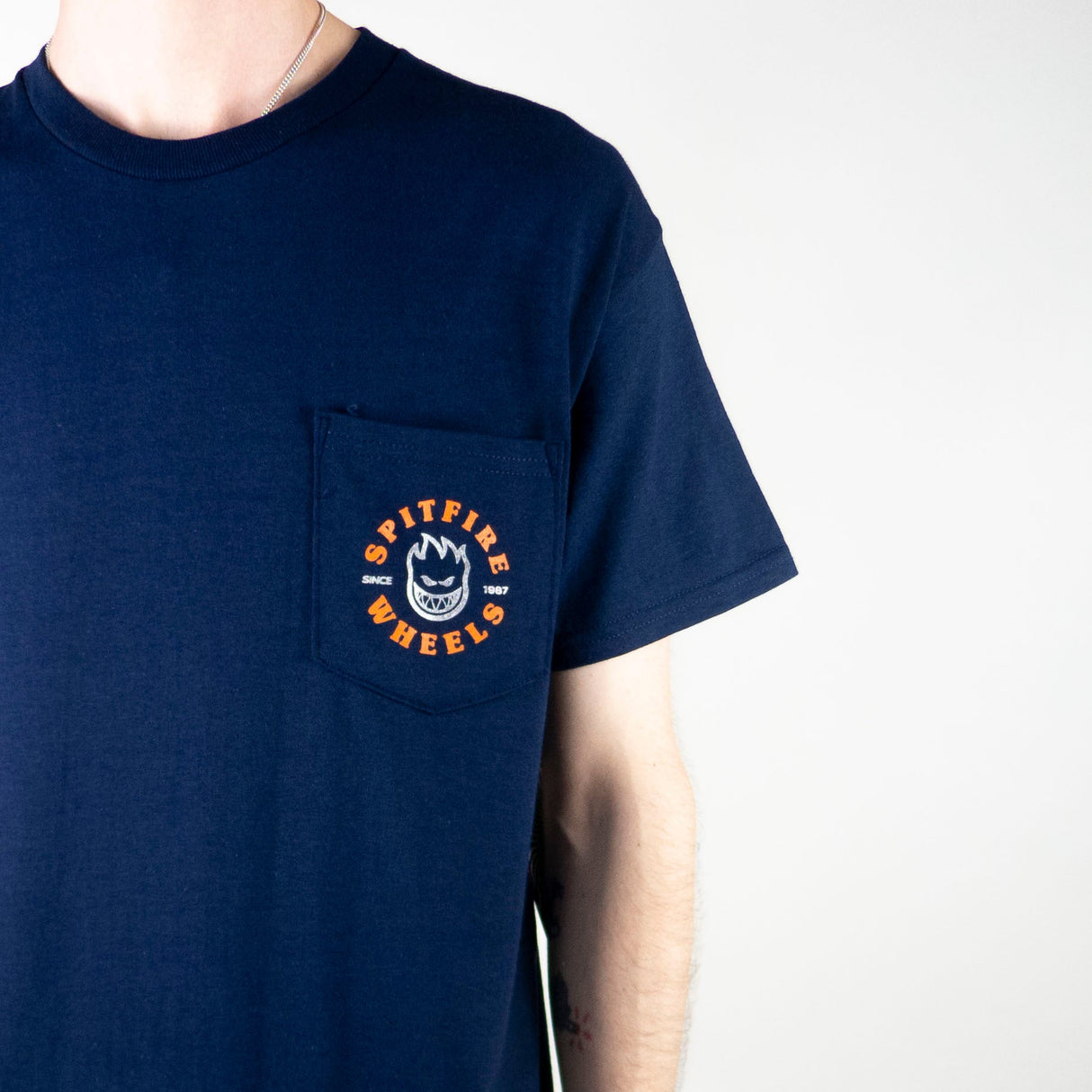 Spitfire Bighead Classic Pocket T-Shirt - Navy / Silver Fleck / Orange