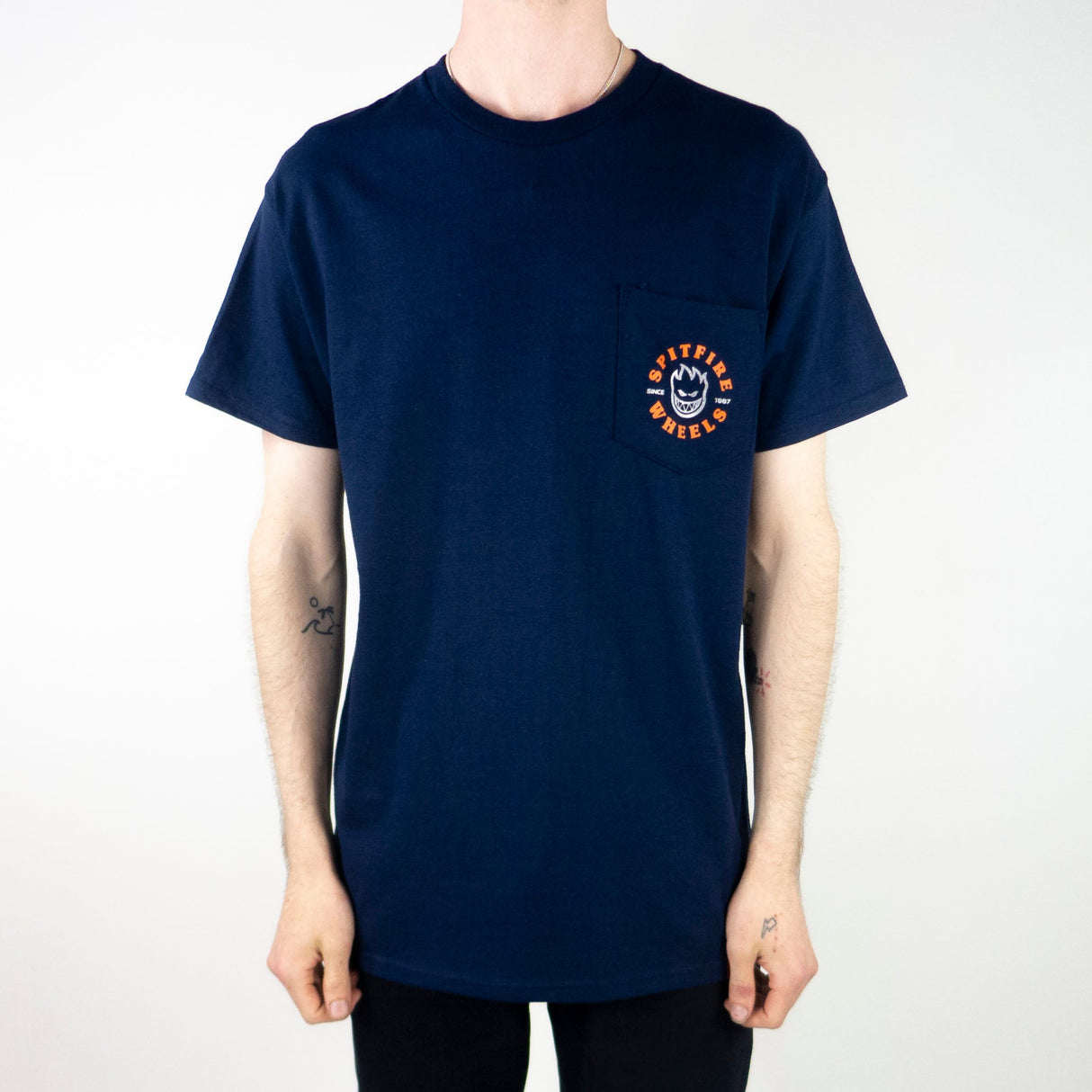 Spitfire Bighead Classic Pocket T-Shirt - Navy / Silver Fleck / Orange