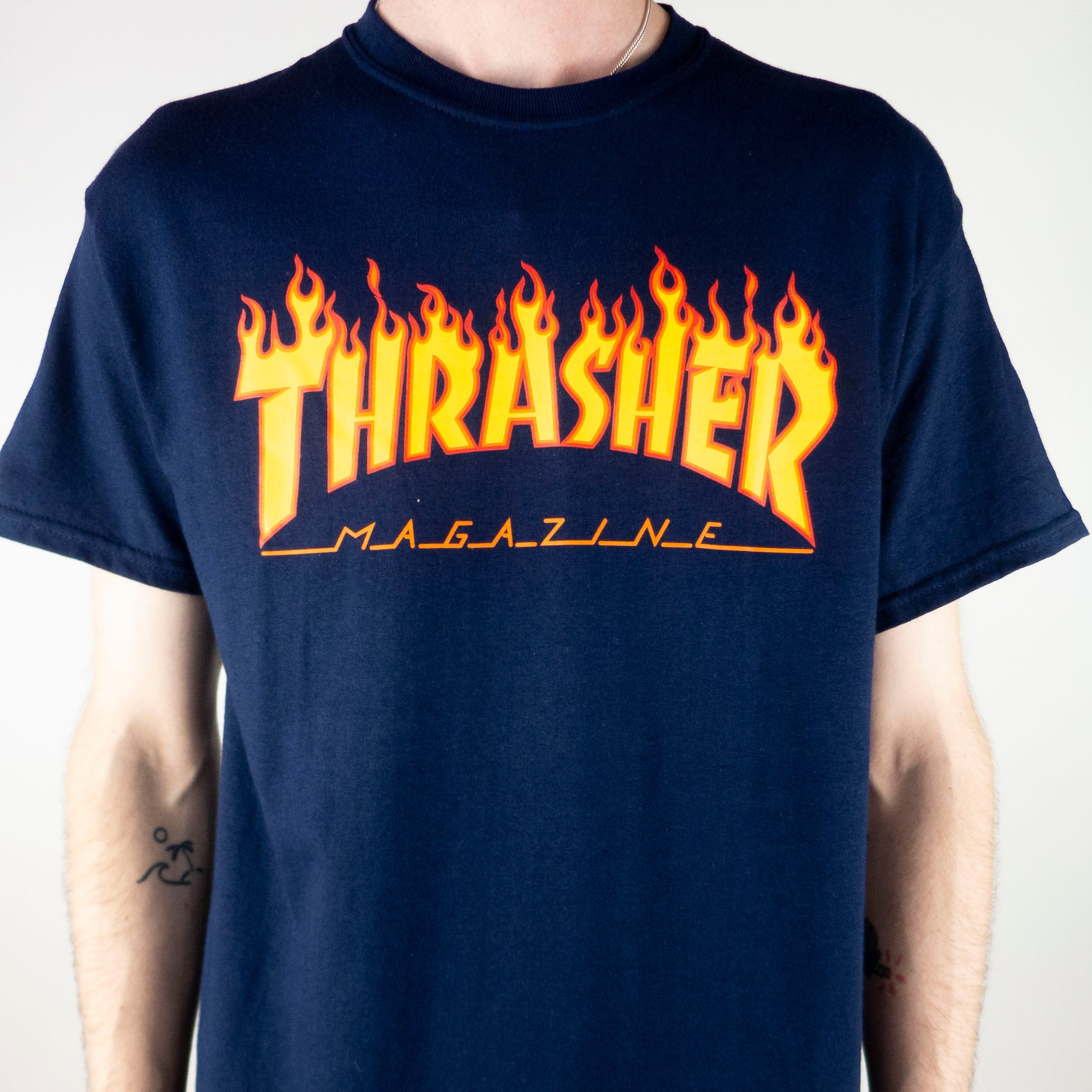 thrasher shirt blue flame